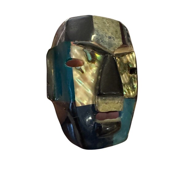 Tribal Mask Fused Glass Face Figure Cancun Art Figurine Mexico Souvenir Handmade - Picture 5 of 14